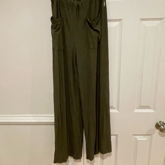 FREE PEOPLE MOVEMENT BLISSED OUT WIDE LEG PANTS CARGO GREEN RIBBED - Picture 4 of 7